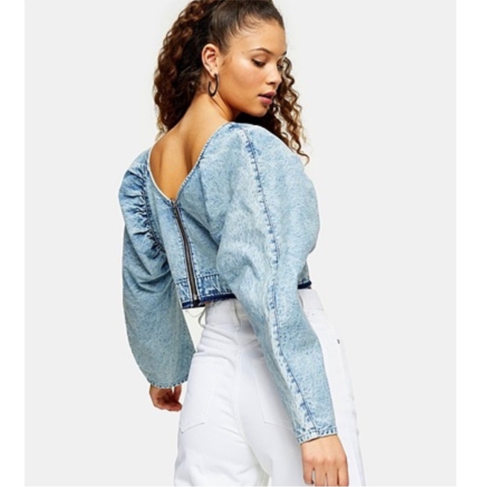 Topshop Considered Blue Acid Wash Denim Batwing Crop Top NWT ⭐️ - Picture 2 of 7